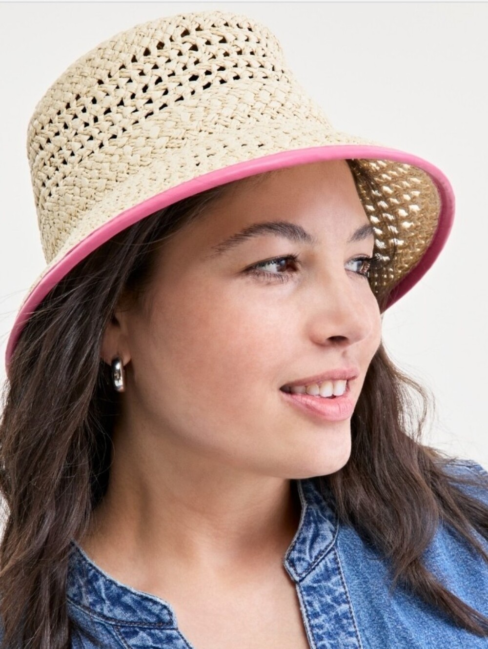 On 34th Faux-Leather-Trim Straw Bucket Hat, Exclusively at Macy's - NWT